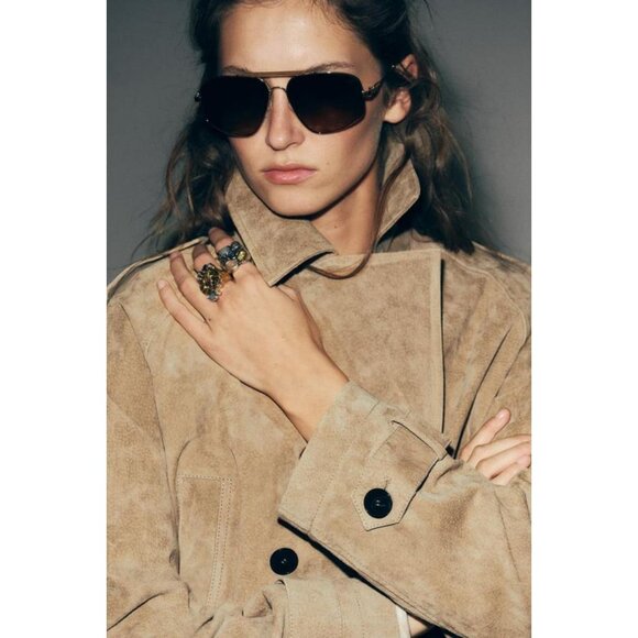 ZARA 100% LEATHER SHORT TRENCH COAT - Picture 10 of 13